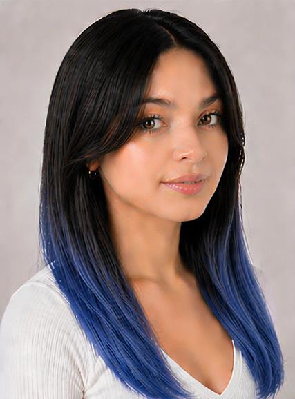 2 Pcs Ombre Person Blue Clip-In Hair Extensions 14"