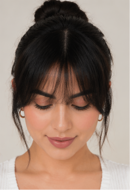 2 Pcs Natural Black Middle Partition Clip-In Bangs