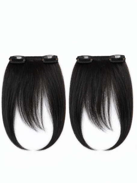 2 Pcs Natural Black Middle Partition Clip-In Bangs