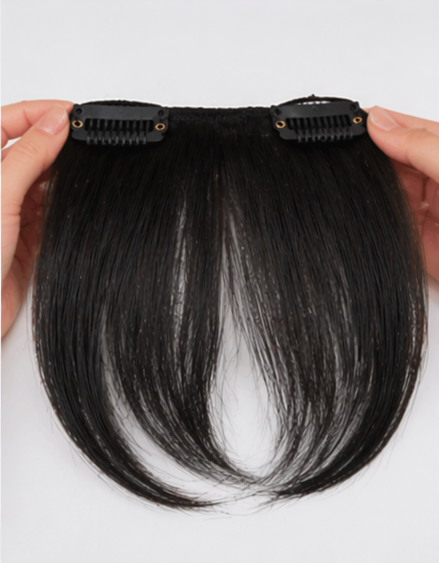 2 Pcs Natural Black Middle Partition Clip-In Bangs