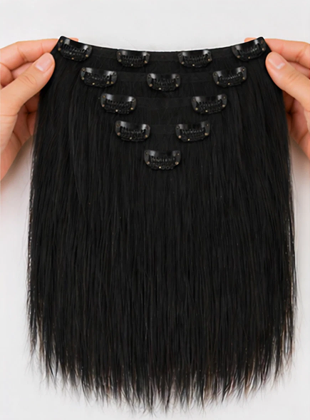 7 Pcs Color #1 Clip-In Hair Extensions 14"