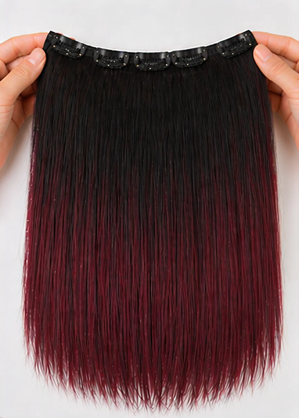 5 Pcs Ombre Burgundy Clip-In Hair Extensions 16"