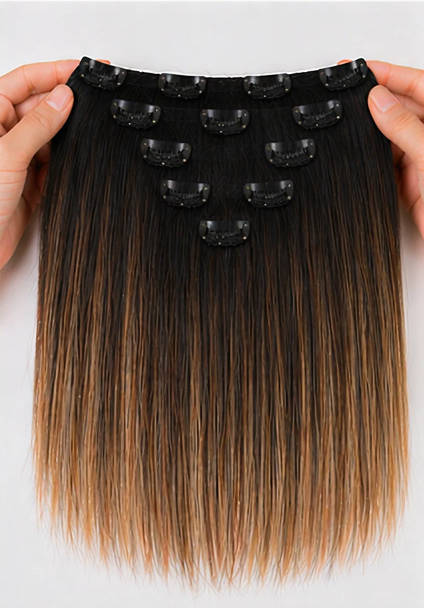 7 Pcs P1B/6/T1B Ombre Clip-In Hair Extensions 14"