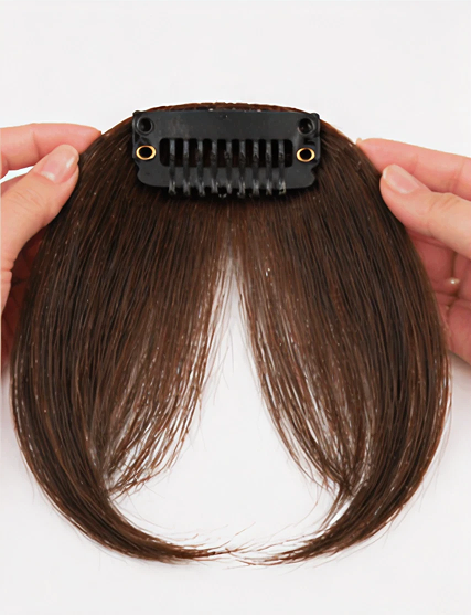 1 Pc Natural Brown Middle Partition Clip-In Bang