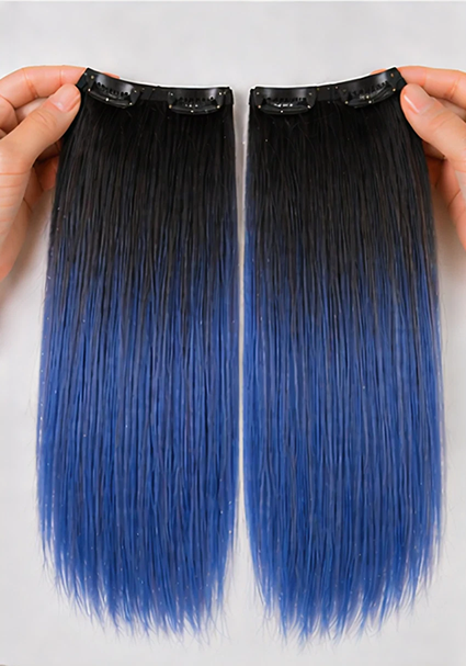 2 Pcs Ombre Person Blue Clip-In Hair Extensions 14"