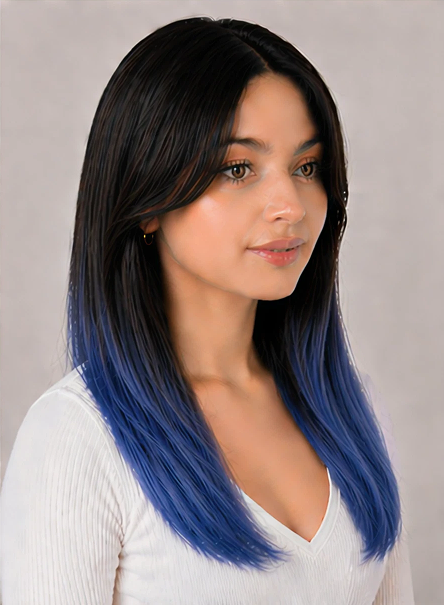 2 Pcs Ombre Person Blue Clip-In Hair Extensions 14"