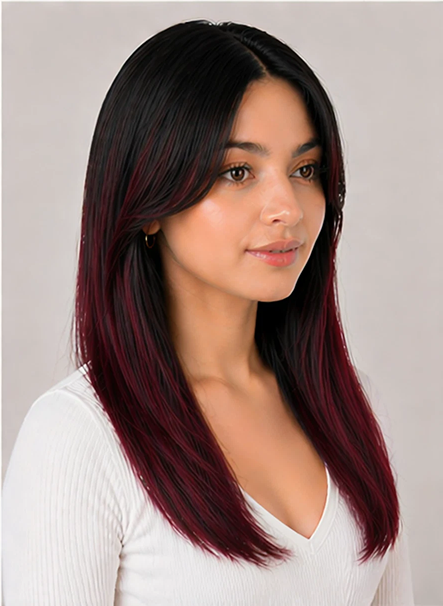 5 Pcs Ombre Burgundy Clip-In Hair Extensions 16"