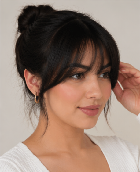 2 Pcs Natural Black Middle Partition Clip-In Bangs